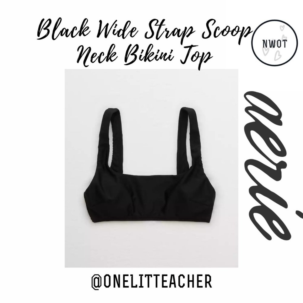 Aerie Black Wide Strap Scoop Neck Bikini Swim Top